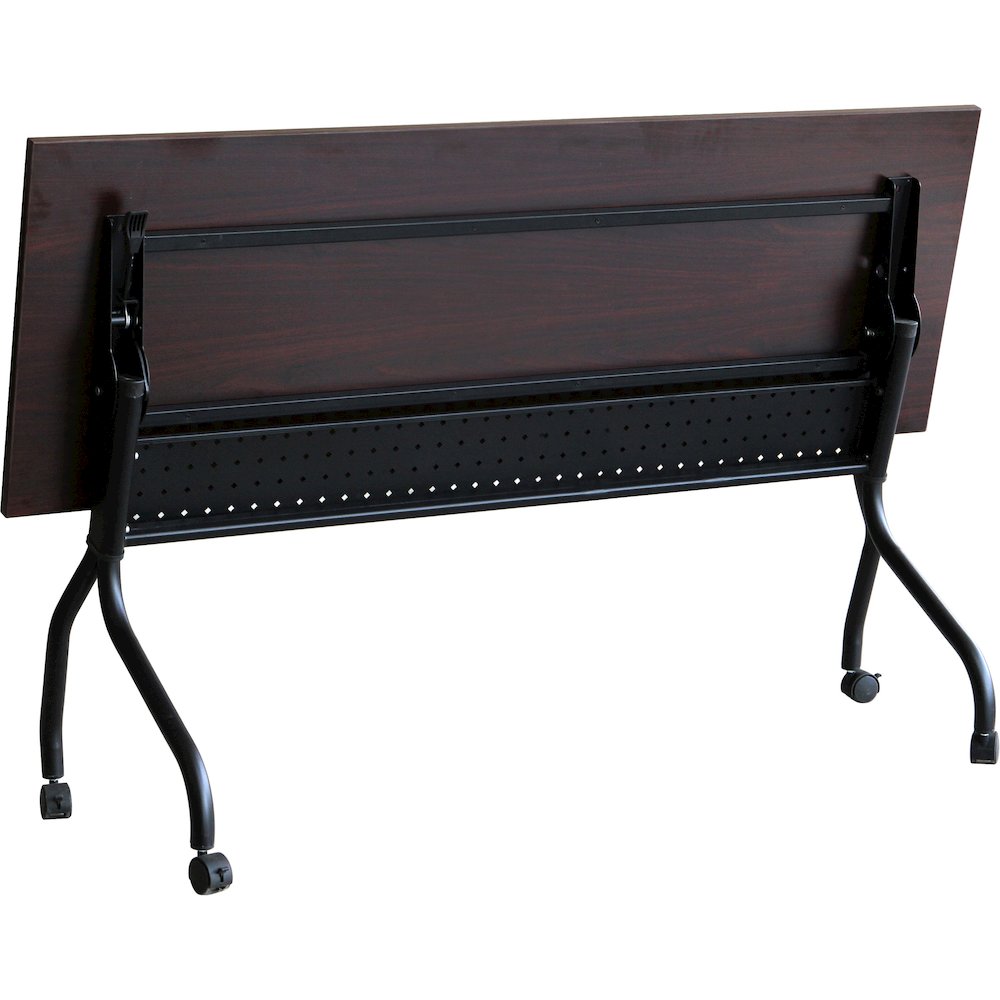 Lorell Flip Top Training Table - Rectangle Top - Four Leg Base - 4 Legs - 72" Table Top Width x 23.60" Table Top Depth - 29.50" Height x 70.88" Width x 23.63" Depth - Assembly Required - Black, Mahoga. Picture 3