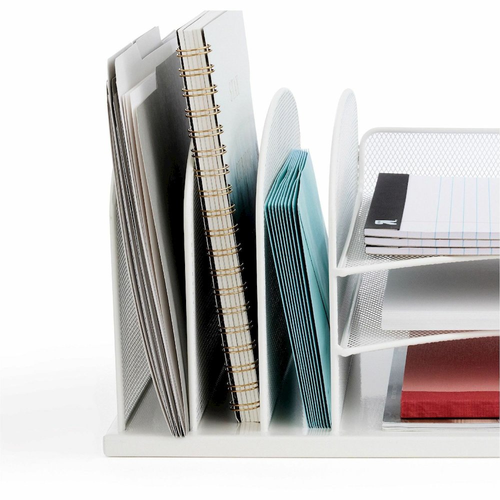 Safco Onyx 3 Tray/3 Upright Section Desk Organizer - 8.25" Height x 19.50" Width x 11.50" Depth - Desktop - White - Steel - 1 Each. Picture 3