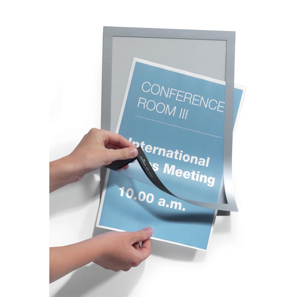 DURABLE&reg; DURAFRAME&reg; Self-Adhesive Magnetic Letter Sign Holder - Horizontal or Vertical, 9.5" x 12" Frame Size - Holds 8.5" x 11" Insert, 2 -Pack, Silver. Picture 2
