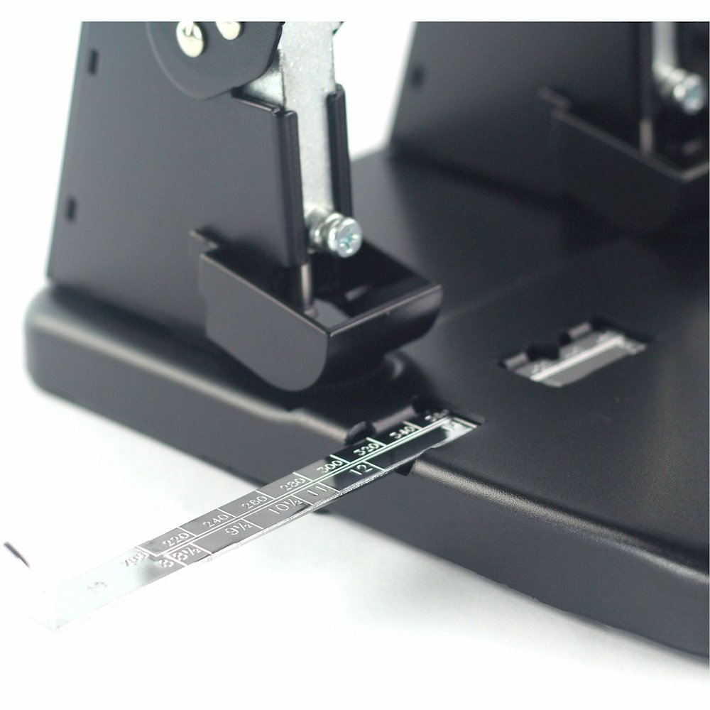 Business Source Adjustable Three-hole Punch - 3 Punch Head(s) - 100 Sheet - Die-cast Metal - 10.2" Width x 10.4" Depth x 6.2" Height - Black. Picture 3