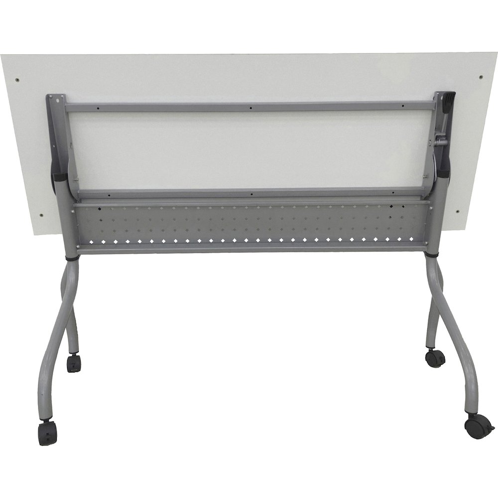 Lorell Flip Top Training Table - White Top - Silver Base - 4 Legs - 23.60" Table Top Length x 60" Table Top Width - 29.50" Height - Assembly Required - Melamine Top Material - 1 Each. Picture 3