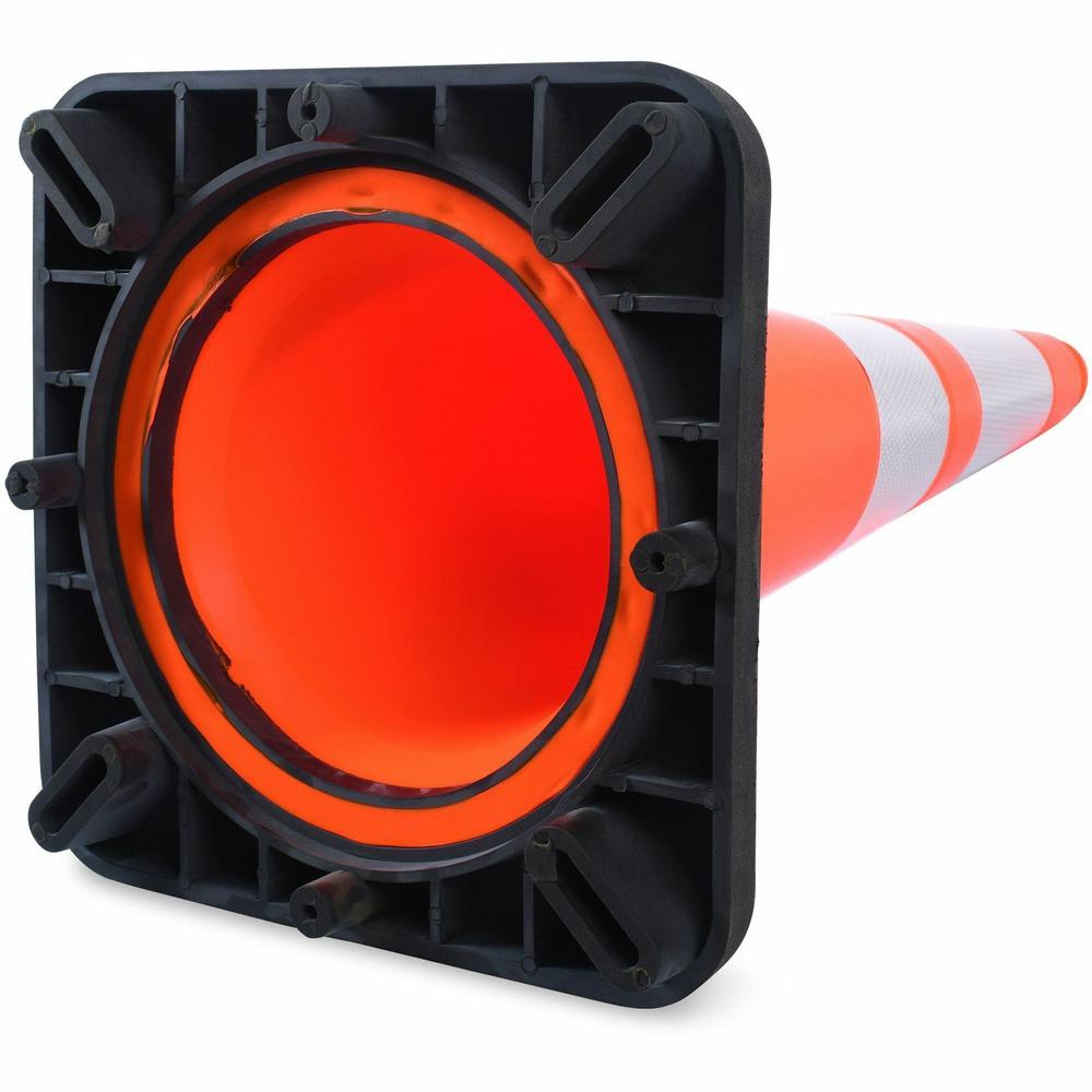 Tatco Slimline Traffic Cones - 1 Each - 10.8" Width x 28" Height x 10.8" Depth - Cone Shape - Reflective, Flexible, Long Lasting - Polyvinyl Chloride (PVC) - Orange, Silver. Picture 2