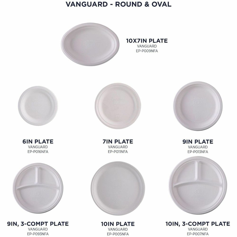 Eco-Products Vanguard 10" Sugarcane Plates - Breakroom - Disposable - Microwave Safe - 10" Diameter - White - Sugarcane Fiber Body - 500 / Carton. Picture 3