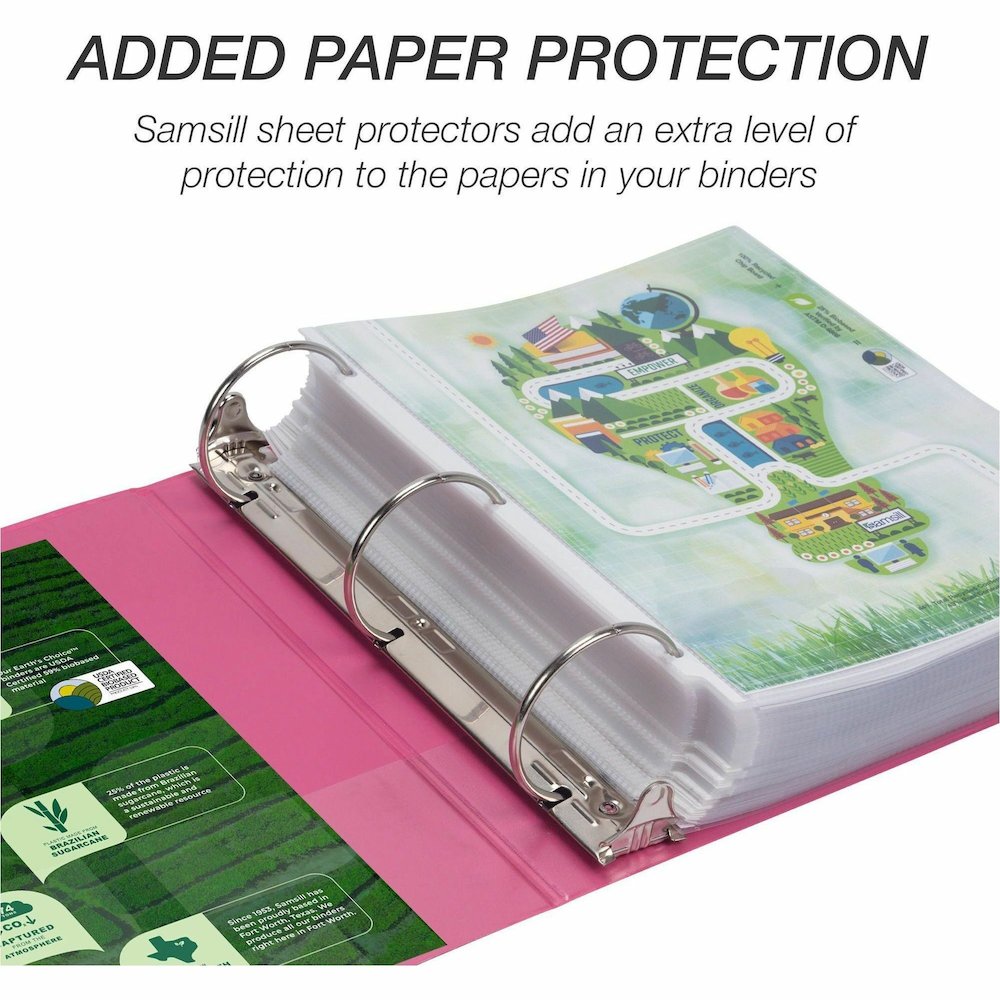 Samsill Earth's Choice Plant-based View Binders - 3" Binder Capacity - Letter - 8 1/2" x 11" Sheet Size - 3 Ring - Fastener: Round Ring - Pocket: 2 - Chipboard, Polypropylene, Plastic - Berry Pink - R. Picture 3