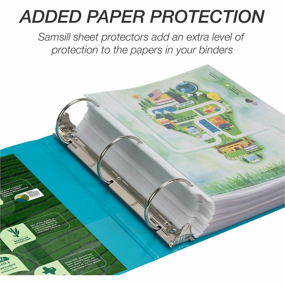 Samsill Earth's Choice Plant-based View Binders - 3" Binder Capacity - Letter - 8 1/2" x 11" Sheet Size - 3 Ring - Fastener: Round Ring - Pocket: 2 - Chipboard, Polypropylene, Plastic - Turquoise - Re. Picture 3
