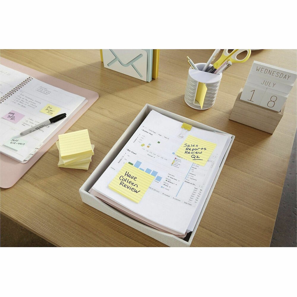 Post-it&reg; Original Lined Notes, Canary Yellow, 3" x 5" , 100 Sheets/Pad, 12 Pads/PK - 1200 x Canary Yellow - 3" Flag/Note Width x 5" Flag/Note Length - Rectangle - 100 Sheets per Pad - Ruled - Cana. Picture 3