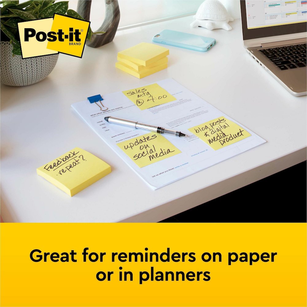 Post-it&reg; Notes Original Notepads - 3" Flag/Note Width x 3" Flag/Note Length - Square - 100 Sheets per Pad - Unruled - Canary Yellow - Paper - Self-adhesive, Repositionable - No - 12 / Pack. Picture 3