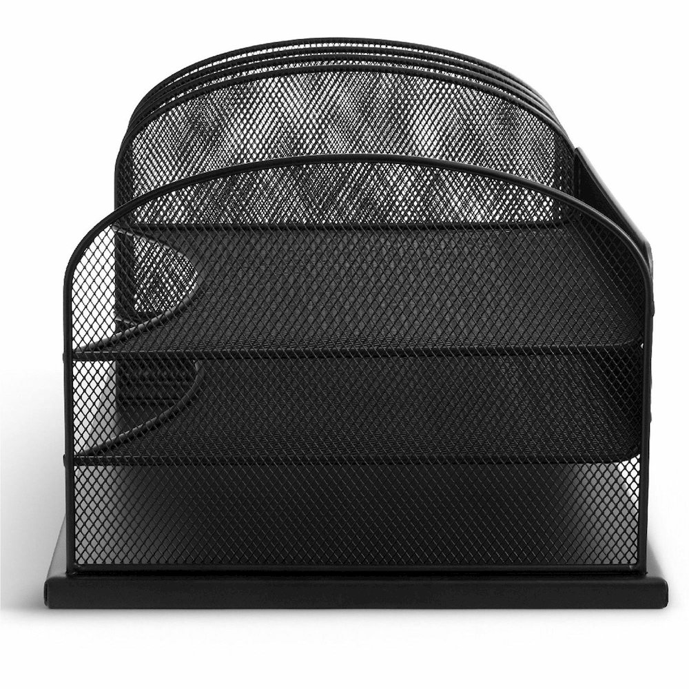 Safco Onyx 3 Tray/3 Upright Section Desk Organizer - 5 Compartment(s) - 8.25" Height x 19.50" Width x 11.50" Depth - Desktop - Powder Coated - Black - Steel - 1 Each. Picture 3
