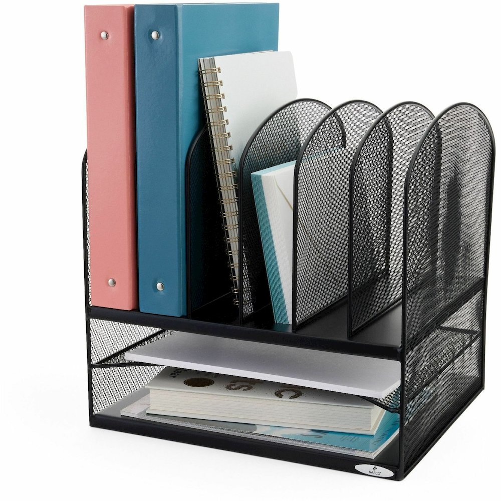 Safco Onyx 2 Horizontal/6 Upright Desk Organizer - 8 Compartment(s) - 13" Height x 13.25" Width x 11.50" Depth - Desktop - Black - Steel - 1 Each. Picture 3