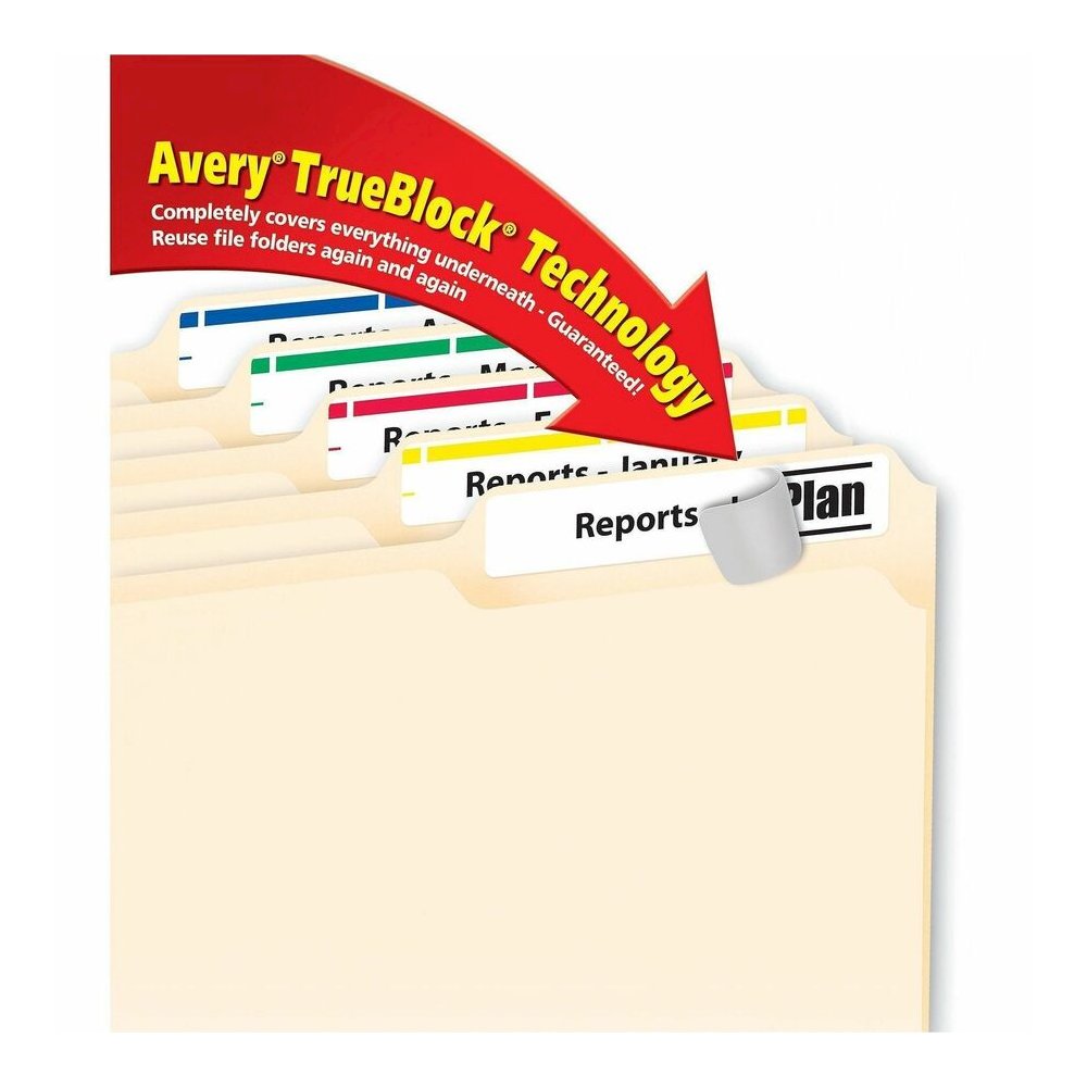 Avery&reg; File Folder Labels, 2/3" x 3-7/16" , Assorted Colors (5266) - x 2/3" Width x 3 7/16" Length - Permanent Adhesive - Rectangle - Laser, Inkjet - Matte - Yellow, Green, Red, White - Paper - 30. Picture 2