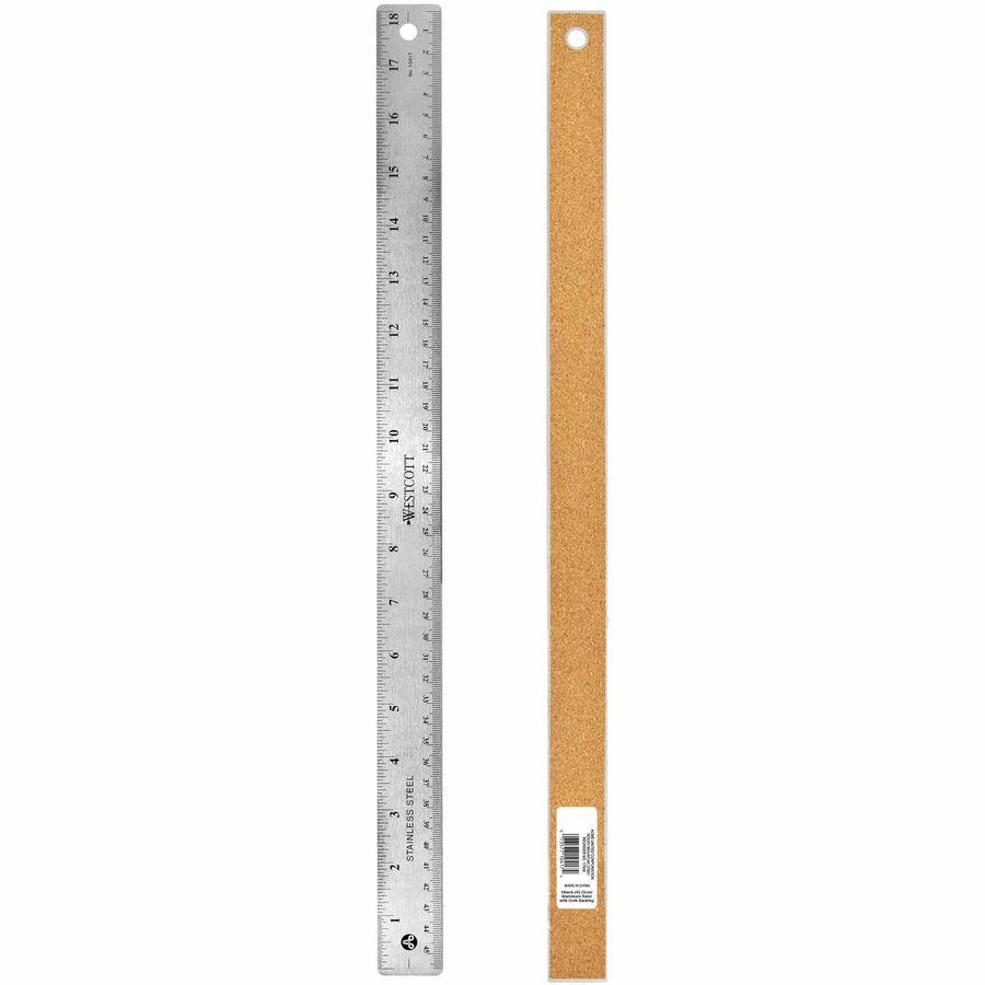 Westcott Stainless Steel Rulers - 18" Length x 1" Width - 1/16, 1/32 Graduations - Metric, Imperial Measuring System - Stainless Steel - Stainless Steel - 1 Each. Picture 5