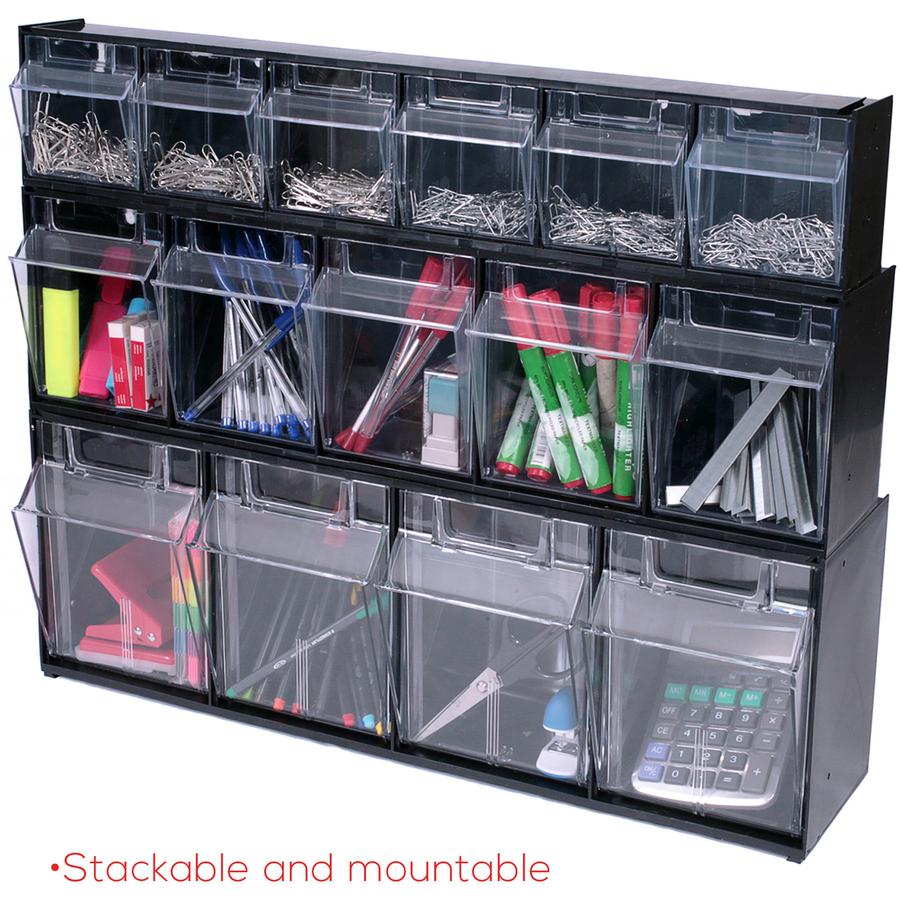 Deflecto Tilt Bin Interlocking Multi-Bin Storage Organizer - 4 Compartment(s) - 8.1" Height x 23.6" Width x 6.6" Depth - Interlockable - Black - Plastic - 1 Each. Picture 11