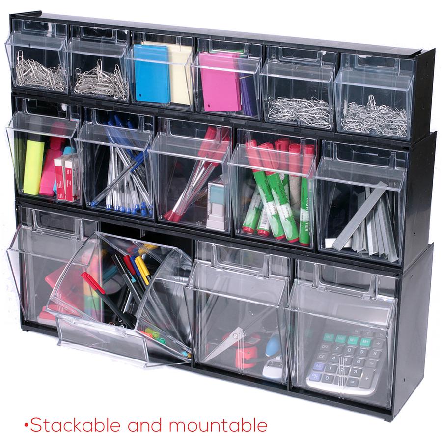 Deflecto Tilt Bin Interlocking Multi-Bin Storage Organizer - 5 Compartment(s) - 6.5" Height x 23.6" Width x 5.3" Depth - Interlockable - Black - Plastic - 1 Each. Picture 12