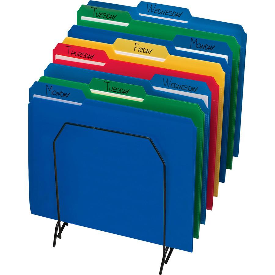 Smead 1/3 Tab Cut Letter Top Tab File Folder - 8 1/2" x 11" - 3/4" Expansion - Top Tab Location - Assorted Tab Position - 17 pt. - Polypropylene - Blue, Green, Yellow, Red - 24 / Box. Picture 9