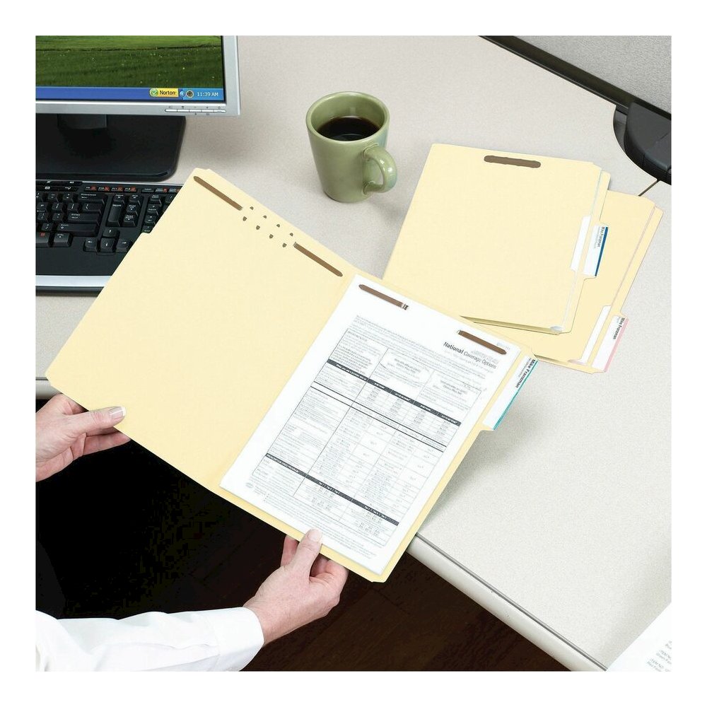 Smead 1/3 Tab Cut Legal Recycled Fastener Folder - 8 1/2" x 14" - 3/4" Expansion - 2 x 2K Fastener - 2" for Folder - Top Tab Location - Assorted Tab Position - 11 pt. - 2 Plys - Manila - Reinforced Ta. Picture 2