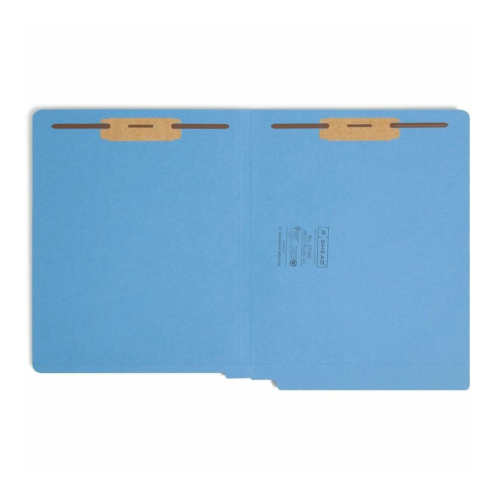 Smead Shelf-Master Straight Tab Cut Letter Recycled Fastener Folder - 8 1/2" x 11" - 3/4" Expansion - 2 x 2B Fastener - 2" for Folder - End Tab Location - 11 pt. - 2 Plys - Blue - 10% Recycled - 50 / . Picture 4