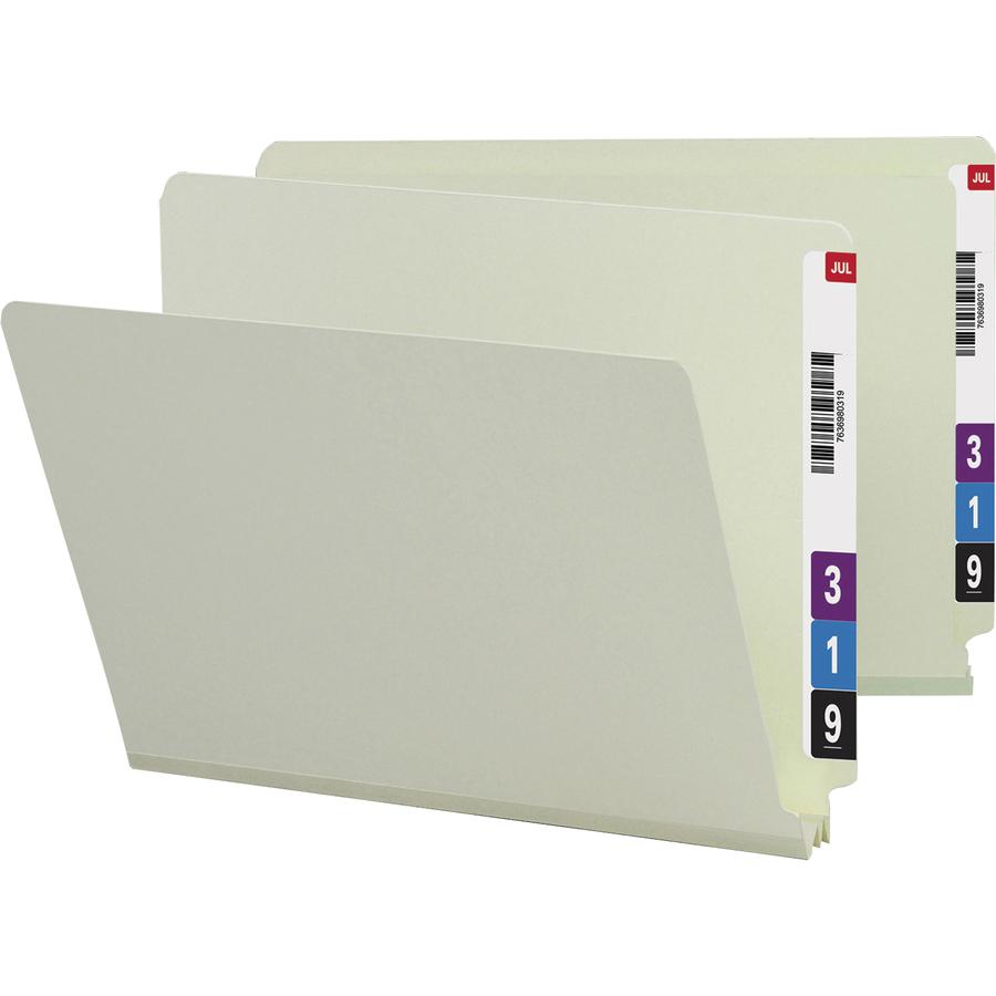 Smead Shelf-Master Straight Tab Cut Letter Recycled End Tab File Folder - 8 1/2" x 11" - 2" Expansion - 25 pt. - Pressboard - Gray/Green - Heavy Duty, Tear Resistant - 100% Recycled - 25 / Box. Picture 2