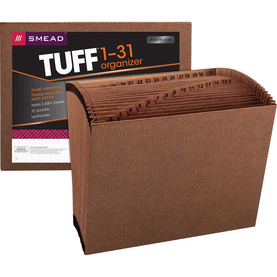 Smead TUFF Letter Recycled Expanding File - 8 1/2" x 11" - 7/8" Expansion - 31 Pocket - Redrope - Reinforced Gusset - 30% Recycled - 1 Each. Picture 13