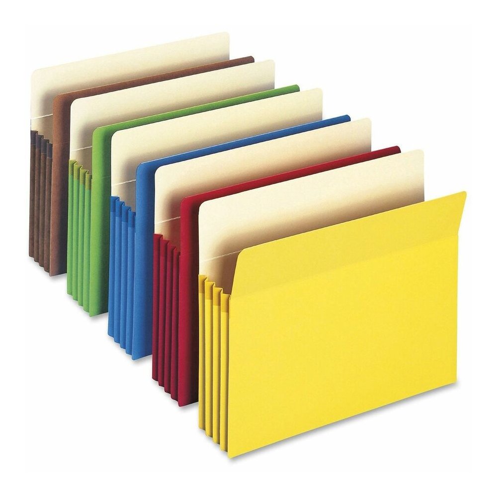 Smead Straight Tab Cut Letter Recycled File Pocket - 8 1/2" x 11" - 3 1/2" Expansion - Top Tab Location - Yellow, Green, Red, Blue, Redrope - Tear Resistant - 10% Recycled - 25 / Box. Picture 2