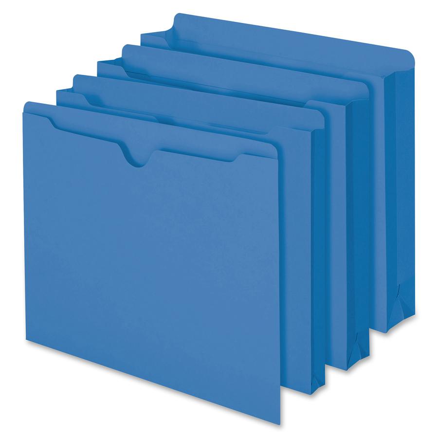 Smead Colored Straight Tab Cut Letter Recycled File Jacket - 8 1/2" x 11" - 2" Expansion - 11 pt. - 2 Plys - Blue - Slip Resistant, Reinforced Tab - 10% Recycled - 50 / Box. Picture 9