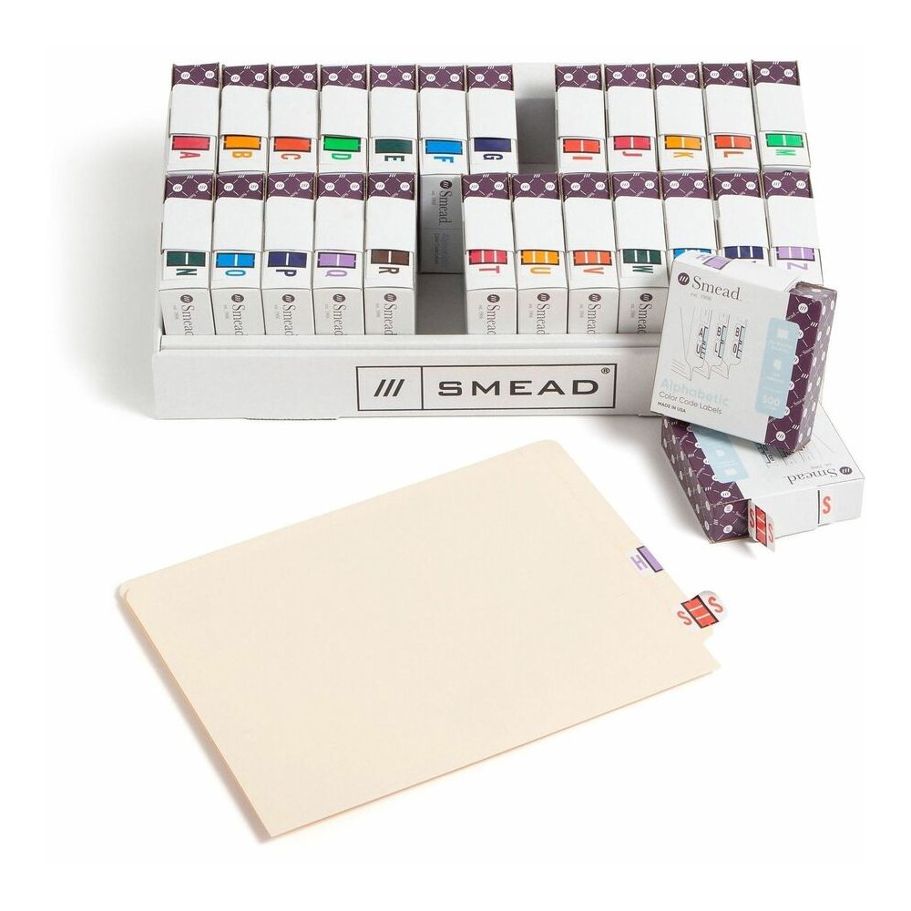 Smead BCCR Bar-Style Color-Coded Labels - A-Z - x 1 1/4" Width x 1" Length - Assorted - Laminated - 500 / Roll - 1 Box. Picture 2