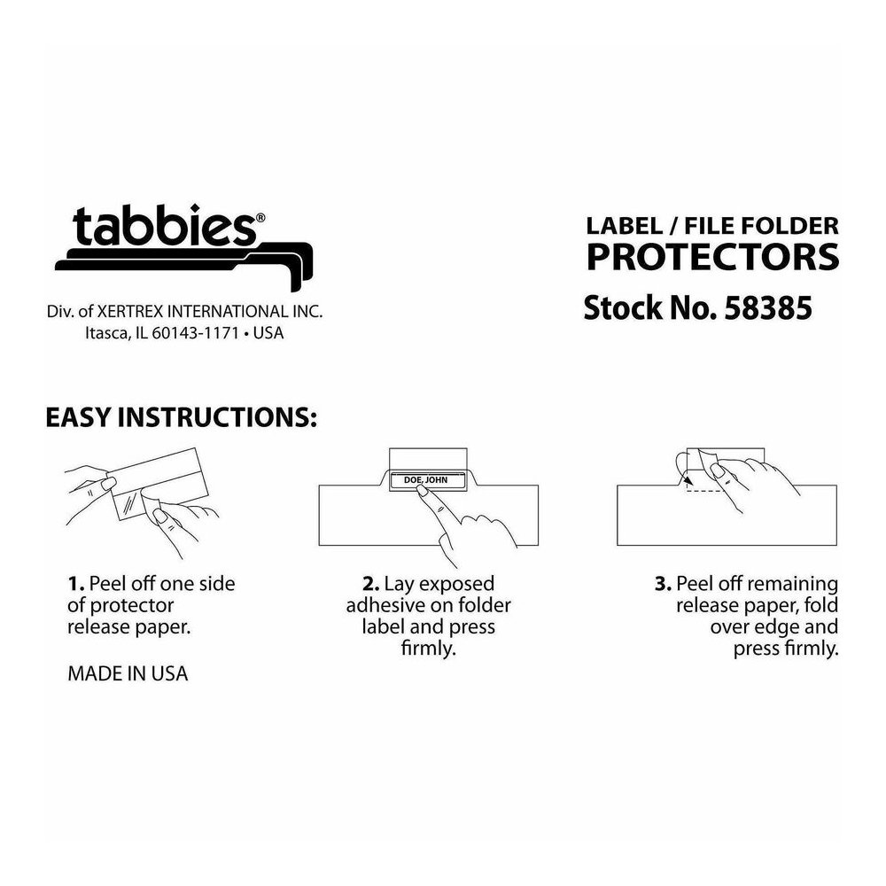 Tabbies Self-adhesive File Folder Label Protectors - For 3 1/2" x 2" Sheet - Rectangular - Clear - 100 / Pack. Picture 2