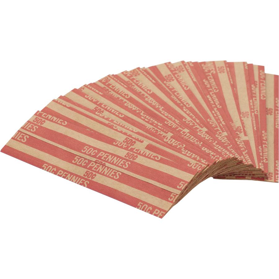 Sparco Flat Coin Wrappers - 1000 Wrap(s)Total $0.50 in 50 Coins of 1¢ Denomination - 60 lb Basis Weight - Kraft - Red - 1000 / Pack. Picture 6