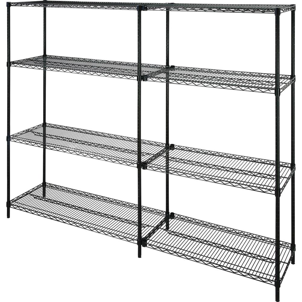 Lorell Industrial Wire Starter Shelving Unit - 48" x 18" x 72" - 4 x Shelf(ves) - 4000 lb Load Capacity - Black - Powder Coated - Steel - Assembly Required. Picture 2