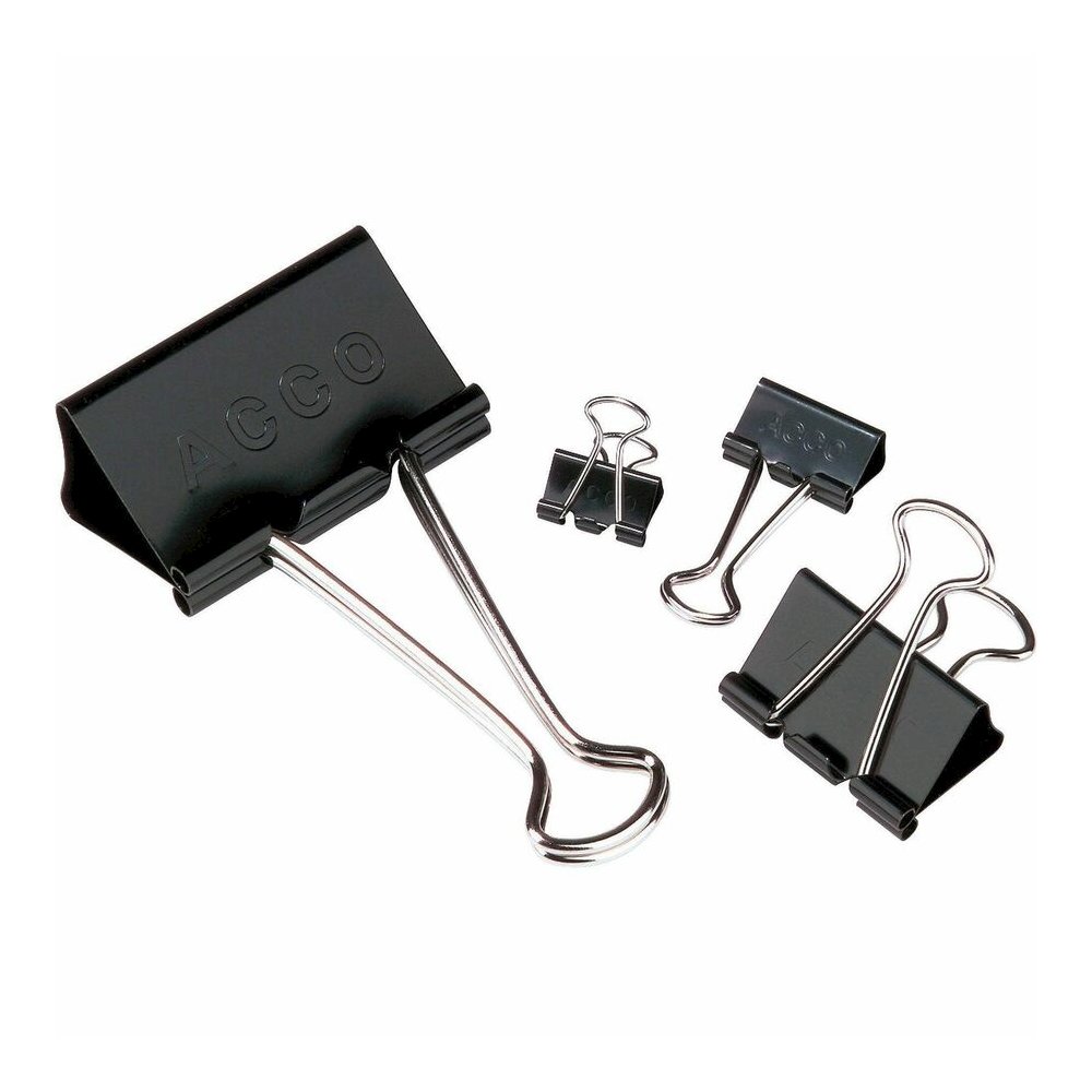 ACCO Large Foldback Binder Clips - Large - 2" Width - 1.06" Size Capacity - Reusable - Black - Plastic - 12 / Box. Picture 2