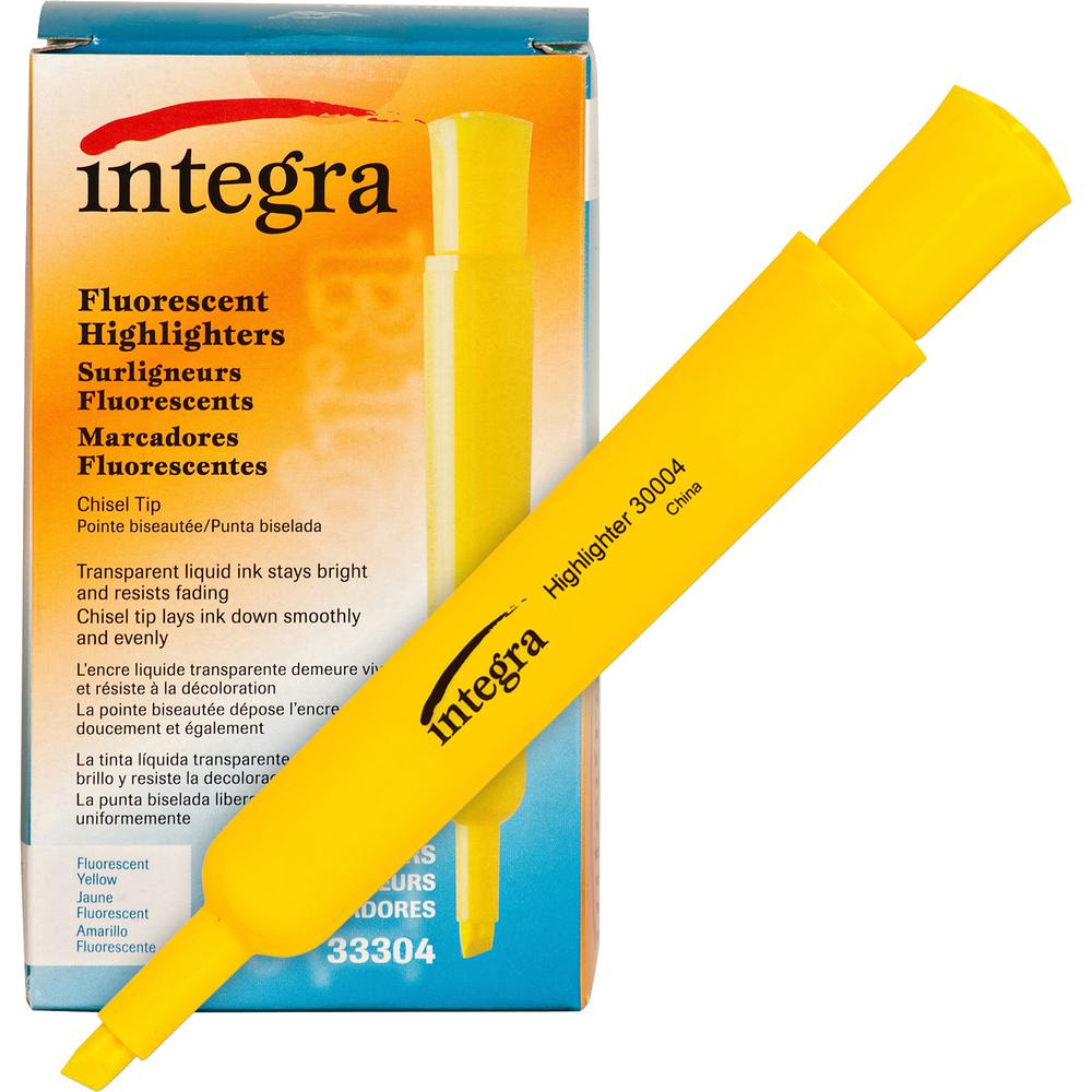Integra Chisel Desk Liquid Highlighters - Yellow Ink - Water Based - Yellow Barrel - 1 Dozen. Picture 3