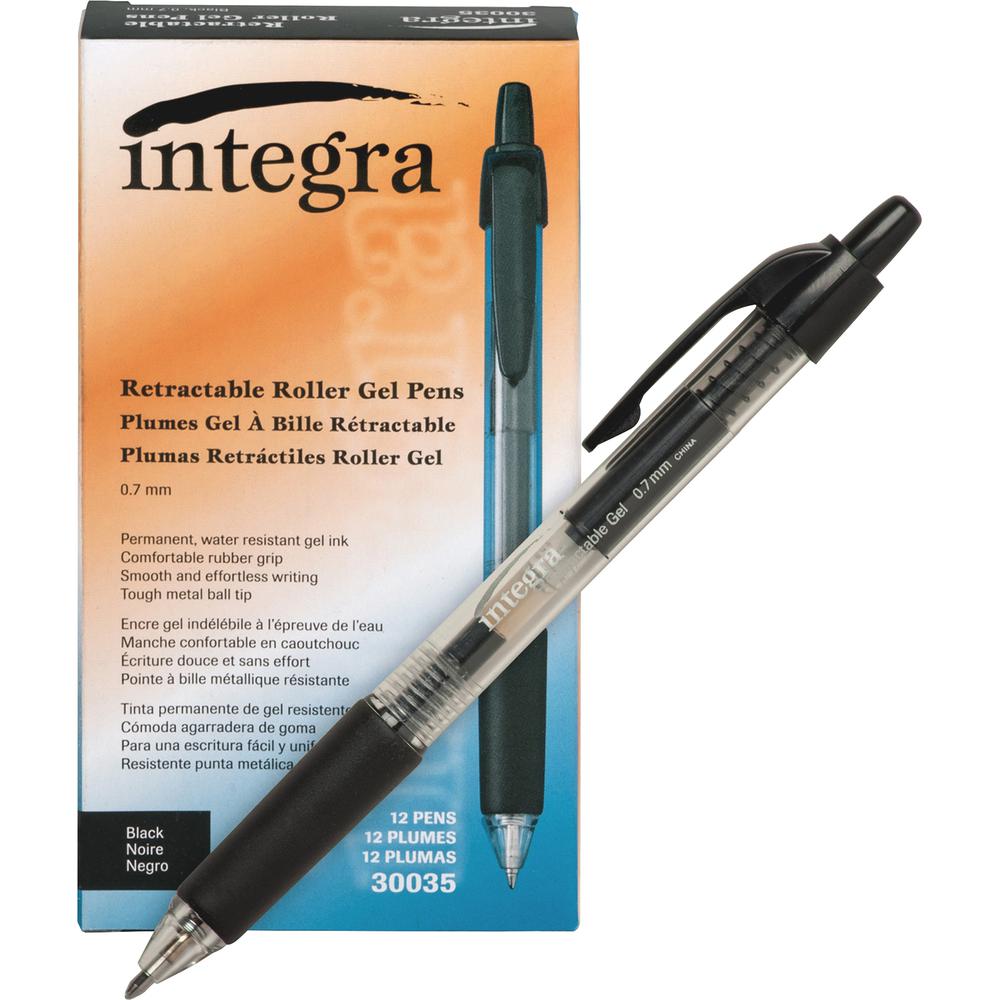 Integra Retractable 0.7mm Gel Pens - Retractable - Black Ink - Gel-based - Clear Barrel - Metal Tip - 1 Dozen. Picture 4