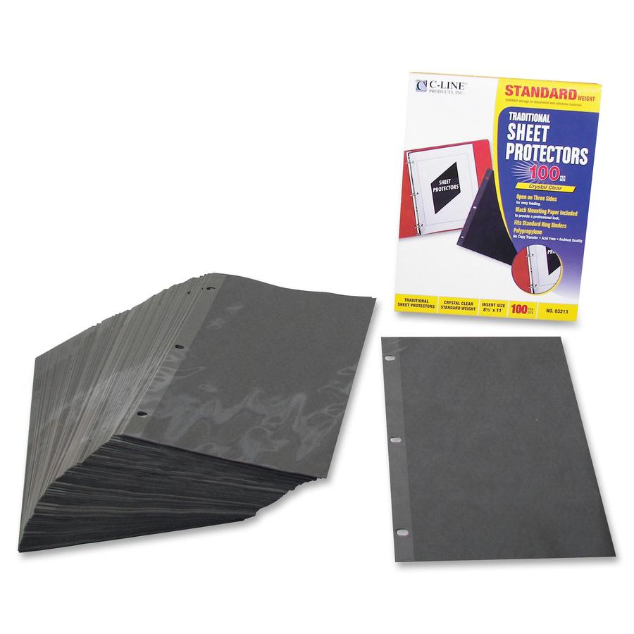 C-Line Traditional Standard Weight Polypropylene Sheet Protector - Letter 8.50" x 11" - Polypropylene - 100 / Box - Clear". Picture 3