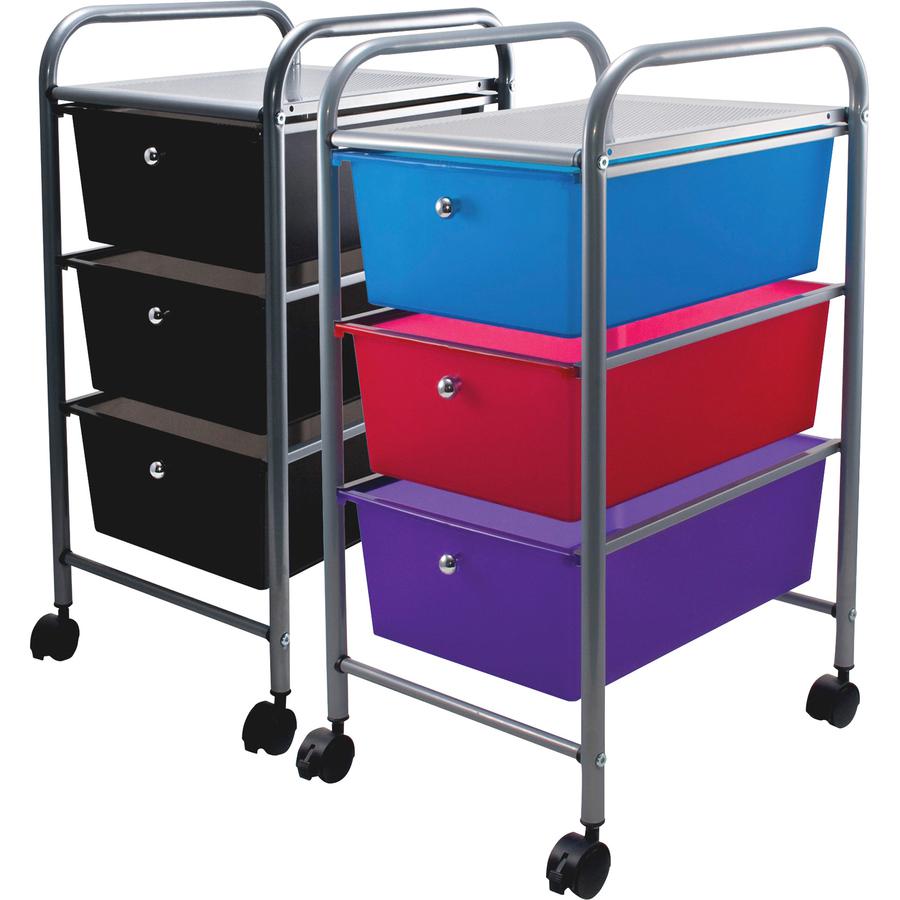 Advantus 3-Drawer Organizer - 3 Drawer - 4 Casters - Metal - x 15.5" Width x 13" Depth x 27" Height - Smoke - 1 Each. Picture 2