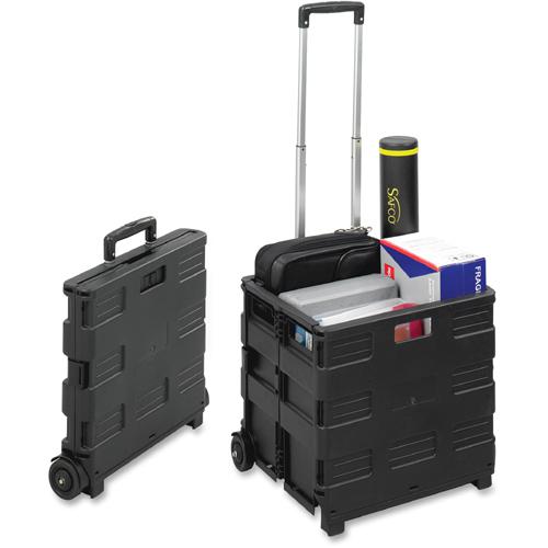 Safco Stow Away Folding Caddy - Telescopic Handle - 50 lb Load Capacity - 2 Casters - 16.50" Width x 14.50" Depth x 39" Height - Black, Silver - 1 Each. Picture 5