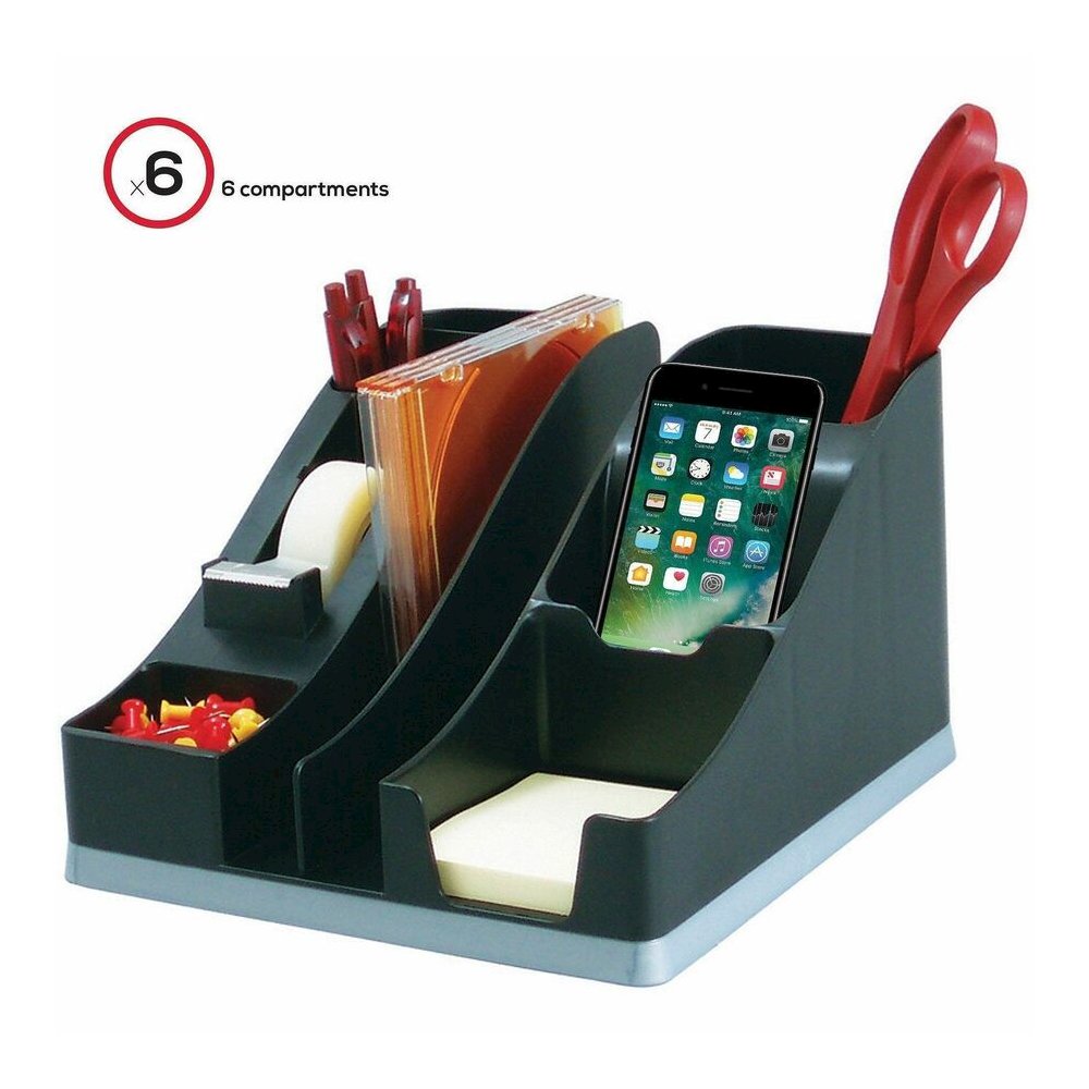 Deflecto Silouettes All-in-One Caddy - 6 Compartment(s) - 5.19" Height x 8.13" Width x 9.13" Depth - Desktop - Cable Management, Removable Divider - Silver - 1 Each. Picture 2