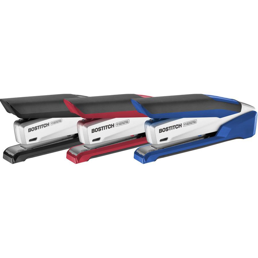 Bostitch InPower Spring-Powered Antimicrobial Desktop Stapler - 28 Sheets Capacity - 210 Staple Capacity - Full Strip - 1/4" Staple Size - 1 Each - Blue, Silver. Picture 9