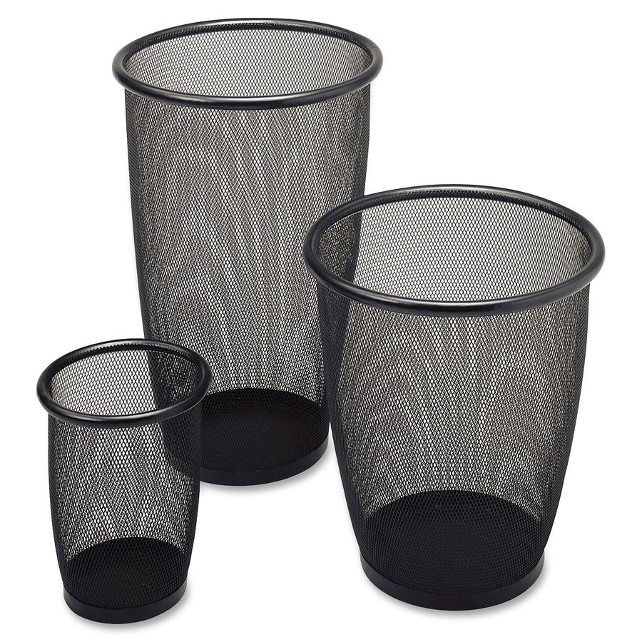 Safco Round Mesh Wastebaskets - 3 quart Capacity - Round - 7.50" Opening Diameter - 9" Height - Steel - Black - (Qty 3). Picture 2