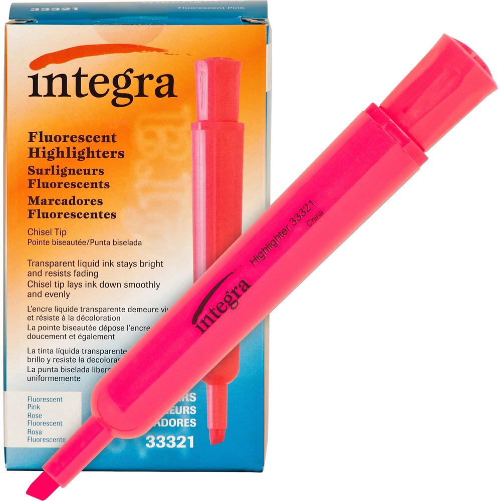 Integra Chisel Desk Liquid Highlighters - Fluorescent Pink Ink - 1 Dozen. Picture 6