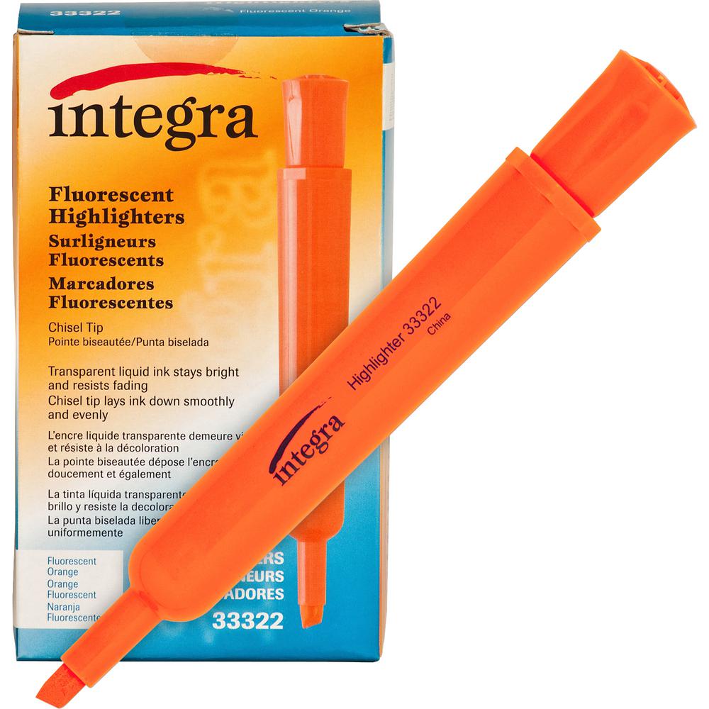 Integra Chisel Desk Liquid Highlighters - Fluorescent Orange Ink - 1 Dozen. Picture 4