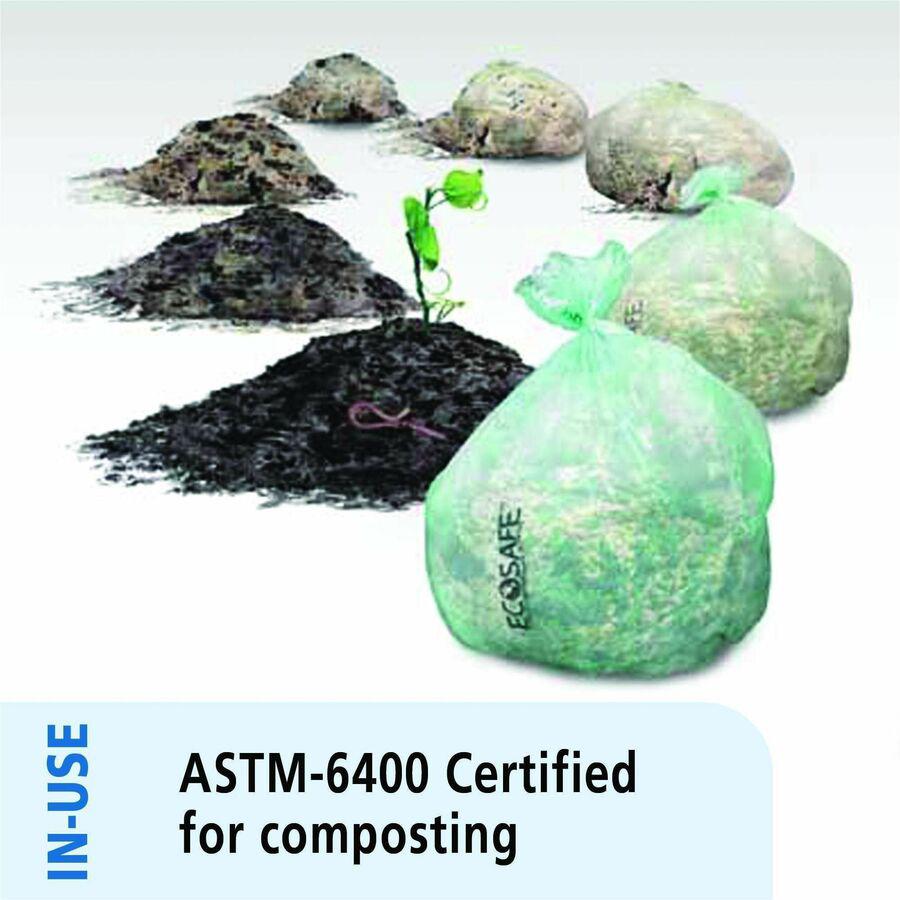 Stout EcoSafe Trash Bags - 32 gal Capacity - 33" Width x 48" Length - 0.85 mil (22 Micron) Thickness - Green - Plastic - 50/Carton. Picture 5