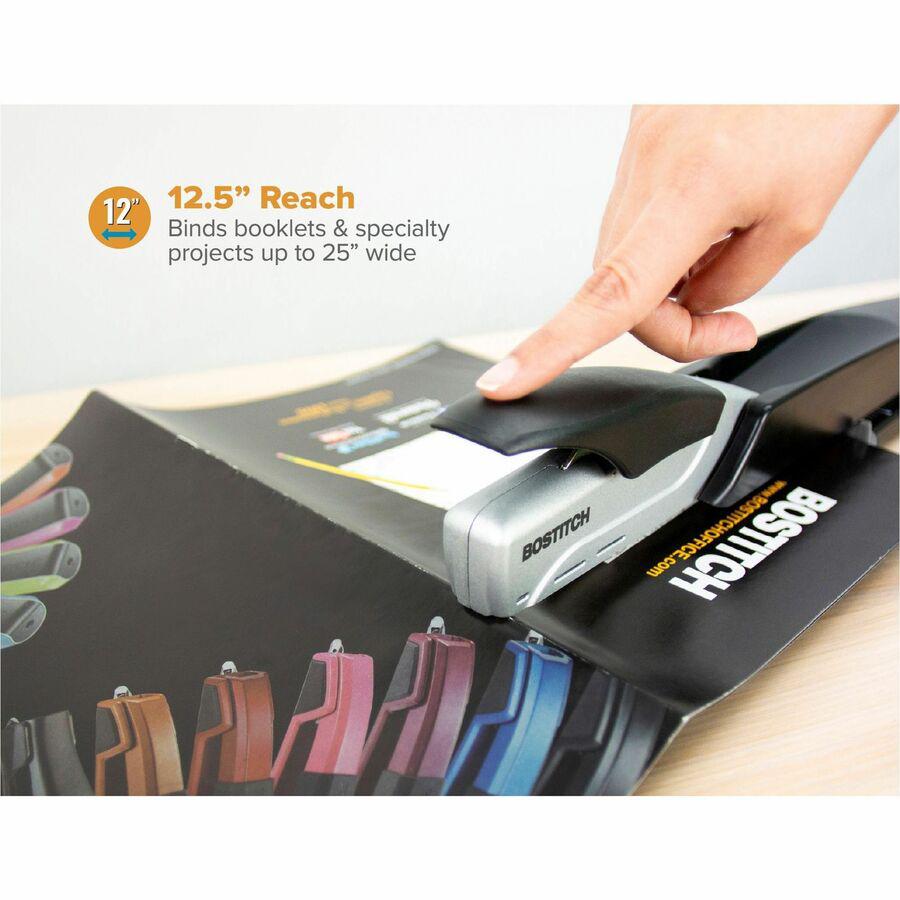 Bostitch Long Reach Antimicrobial Stapler - 25 of 30lb Paper Sheets Capacity - 210 Staple Capacity - Full Strip - 1/4" Staple Size - 1 Each - Black, Silver. Picture 9