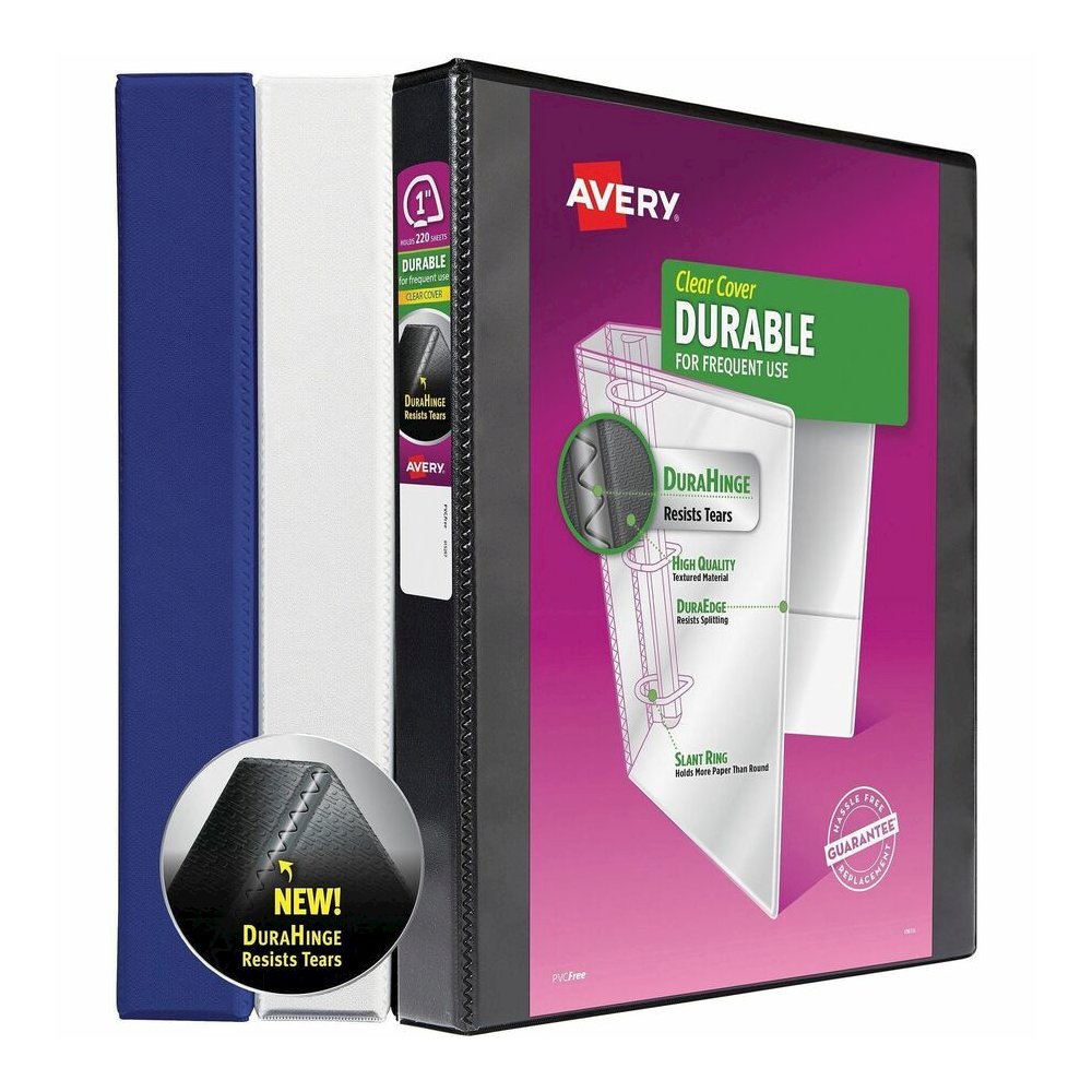 Avery&reg; Durable View 1.5" Binder, Blue Binder (17024) - 1" Binder Capacity - Letter - 8 1/2" x 11" Sheet Size - 250 Sheet Capacity - 1 2/5" Spine Width - 3 x 1" Ring - Fastener: Slant Ring - Pocket. Picture 2