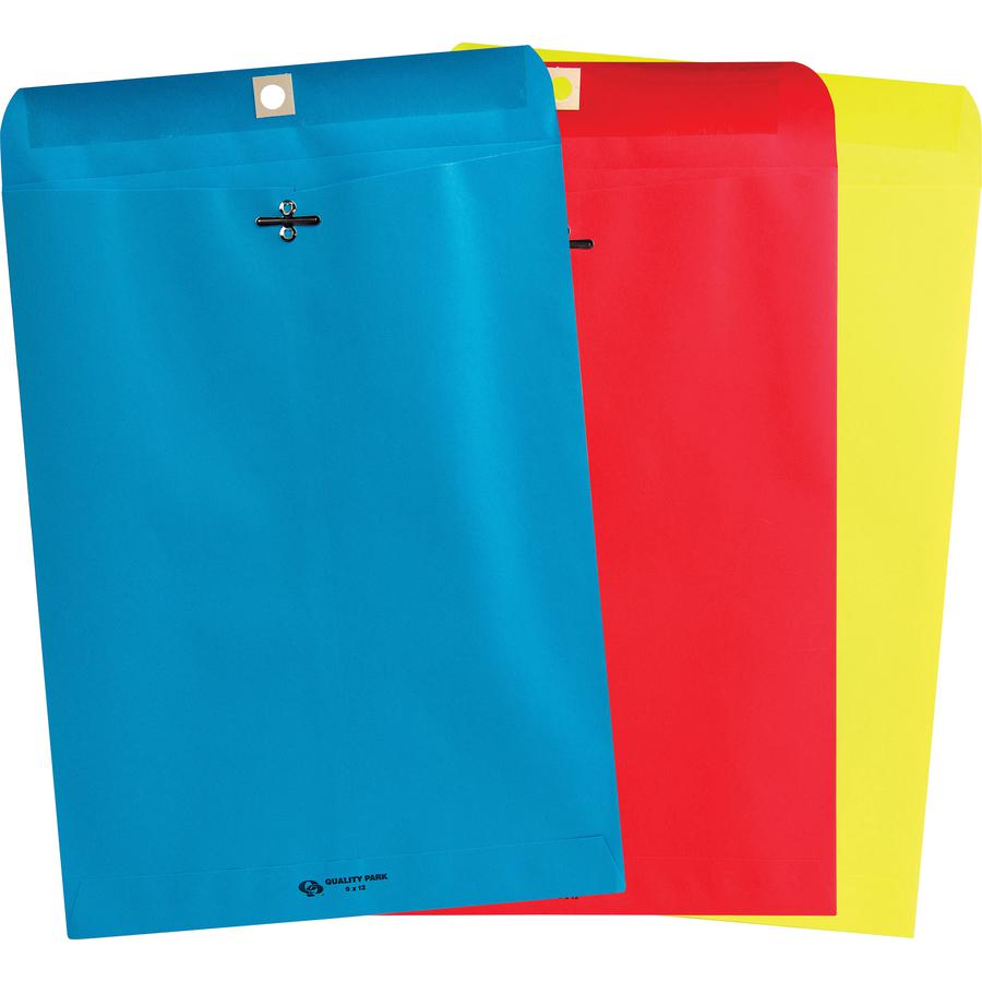 Quality Park 9 x 12 Clasp Envelopes with Deeply Gummed Flaps - Clasp - #90 - 9" Width x 12" Length - 28 lb - Clasp - Wove - 10 / Pack - Blue. Picture 6