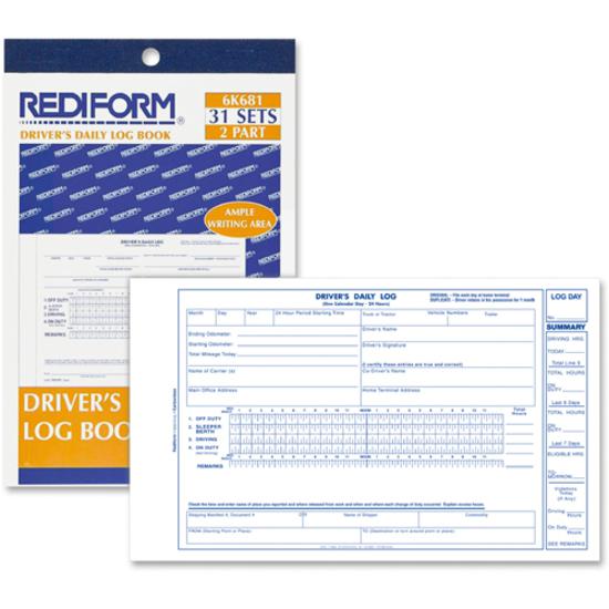 Rediform Carbonless 2-part Driver's Daily Log Book - 2 PartCarbonless Copy - 5.37" x 8.75" Form Size - White - Black Print Color - Recycled - 1 Each. Picture 3