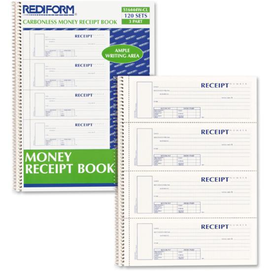 Rediform 3-part Wirebound Money Receipt Book - Wire Bound - 3 PartCarbonless Copy - 2.75" x 7" Form Size - Pink, White - 1 Each. Picture 4