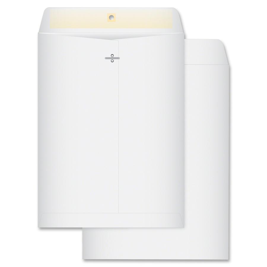 Quality Park 9 x 12 Clasp Envelopes with Deeply Gummed Flaps - Clasp - #90 - 9" Width x 12" Length - 28 lb - Gummed Flap - 100 / Box - White. Picture 4