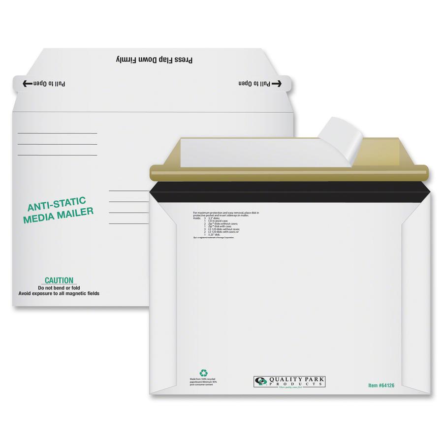 Quality Park Economy Disk/CD Mailers - CD/DVD - 6" Width x 8 5/8" Length - Self-sealing - White - Fiberboard - 25 / Box. Picture 2