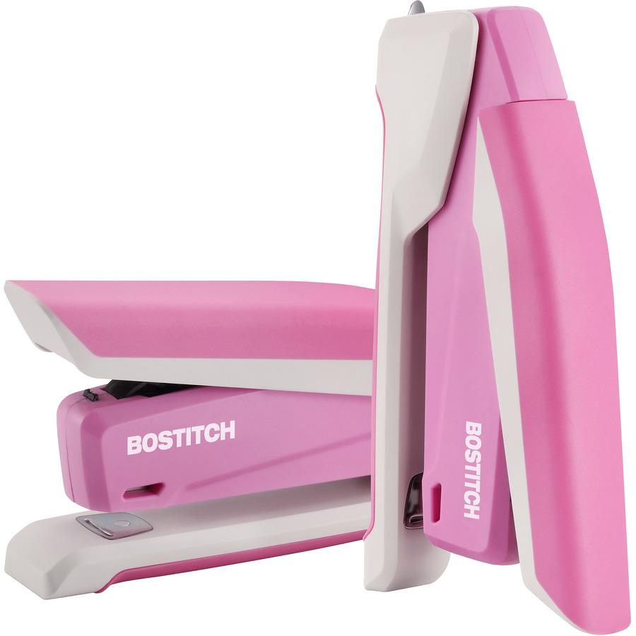 Bostitch InCourage Spring-Powered Antimicrobial Desktop Stapler - 20 of 20lb Paper Sheets Capacity - 210 Staple Capacity - Full Strip - 1 Each - Pink, White. Picture 11