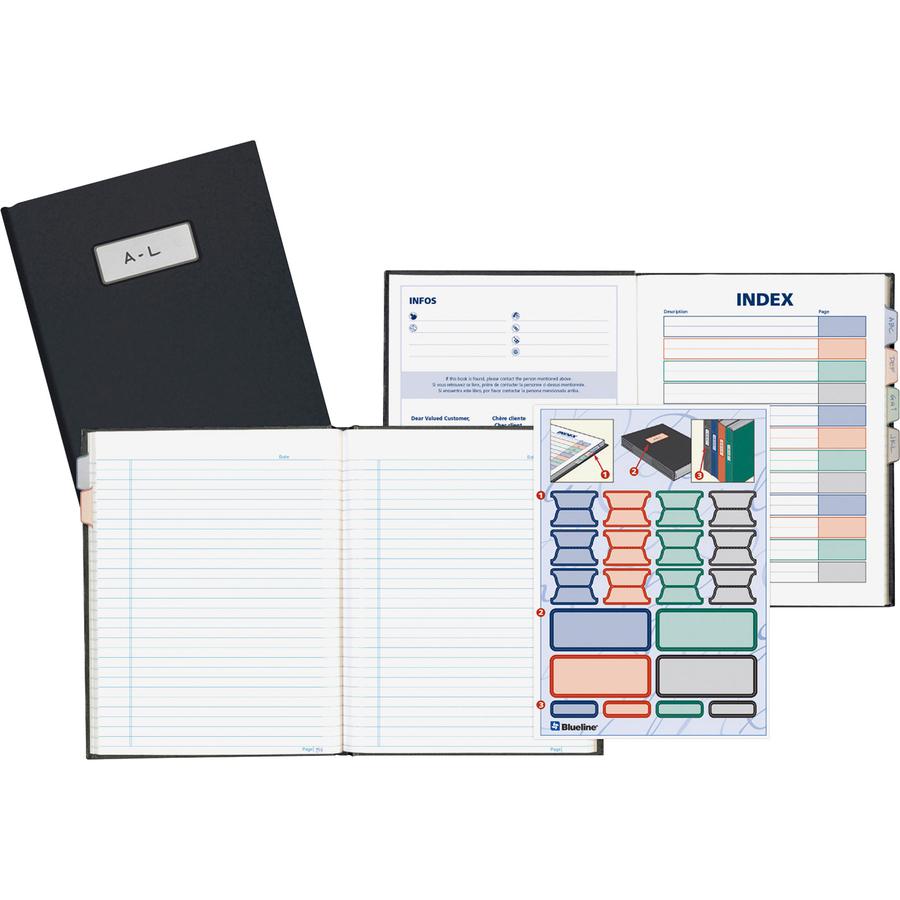 Blueline Hardbound Business Books - 96 Sheets - 192 Pages - Perfect Bound - Ruled Blue Margin - 9 1/4" x 7 1/4" - White Paper - Black Cover - Hard Cover, Self-adhesive, Index Sheet - Recycled - 1 Each. Picture 2