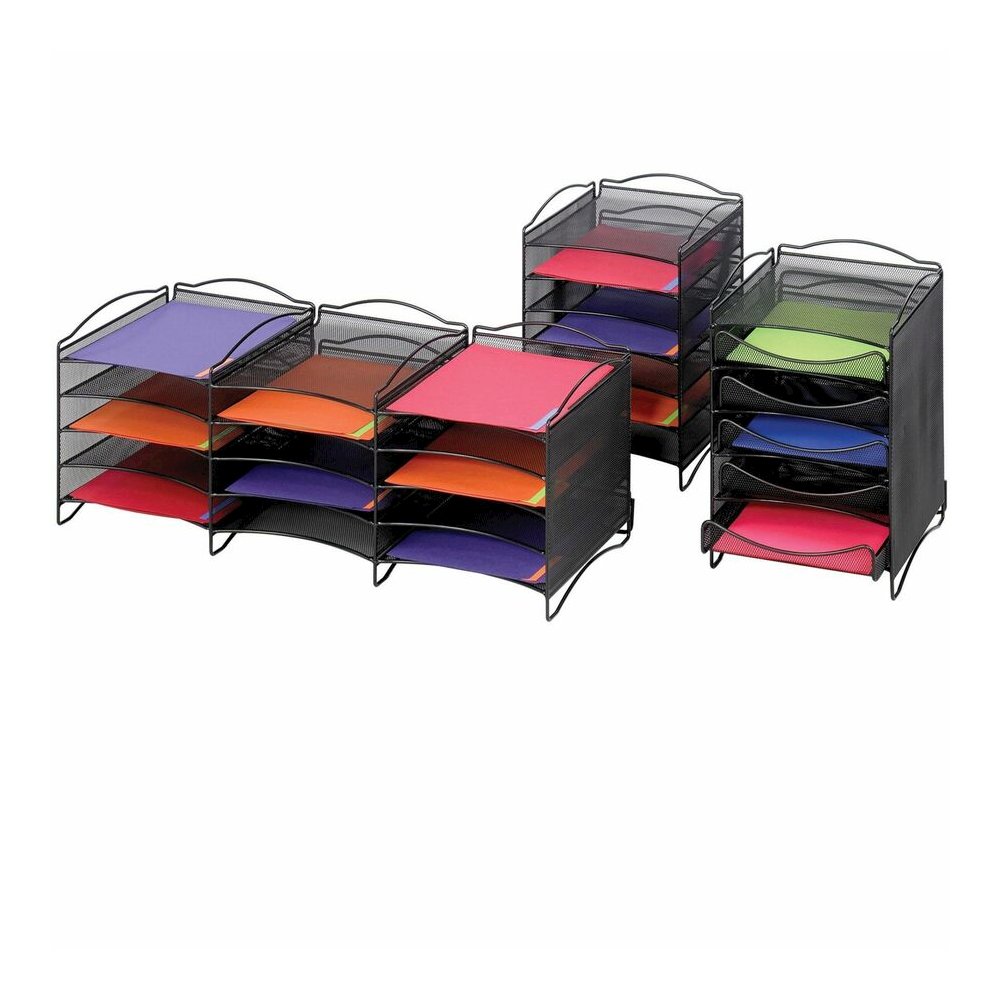 Safco 12-Compartment Mesh Desktop Organizer - 12 Compartment(s) - Compartment Size : 1.75" x 9.50" x 12.25" - 11.25" Height x 30" Width x 12.62" Depth - Desktop - Stackable - Powder Coated - Black - S. Picture 2
